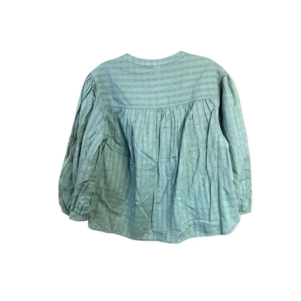 Old Navy women's striped, puff-sleeve blouse Green Sz M NWT